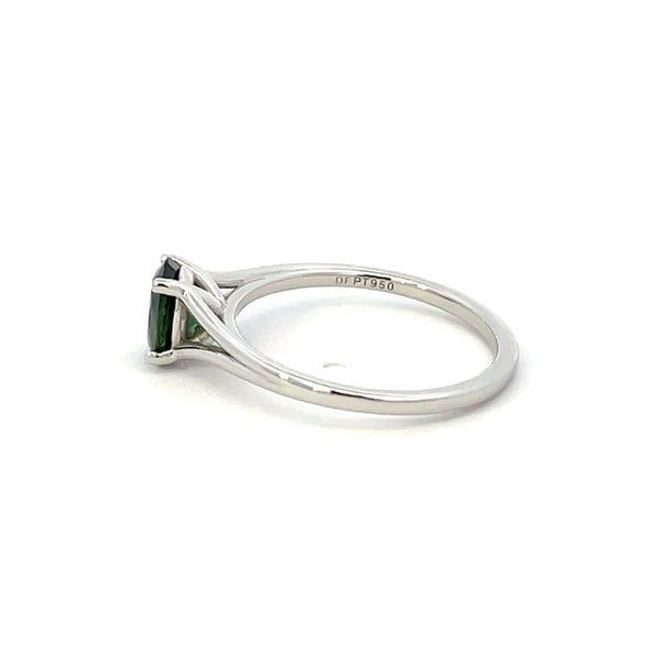 'Bespoke' Platinum Teal Green Sapphire Ring | 0.90ct | SZ 6.5 |