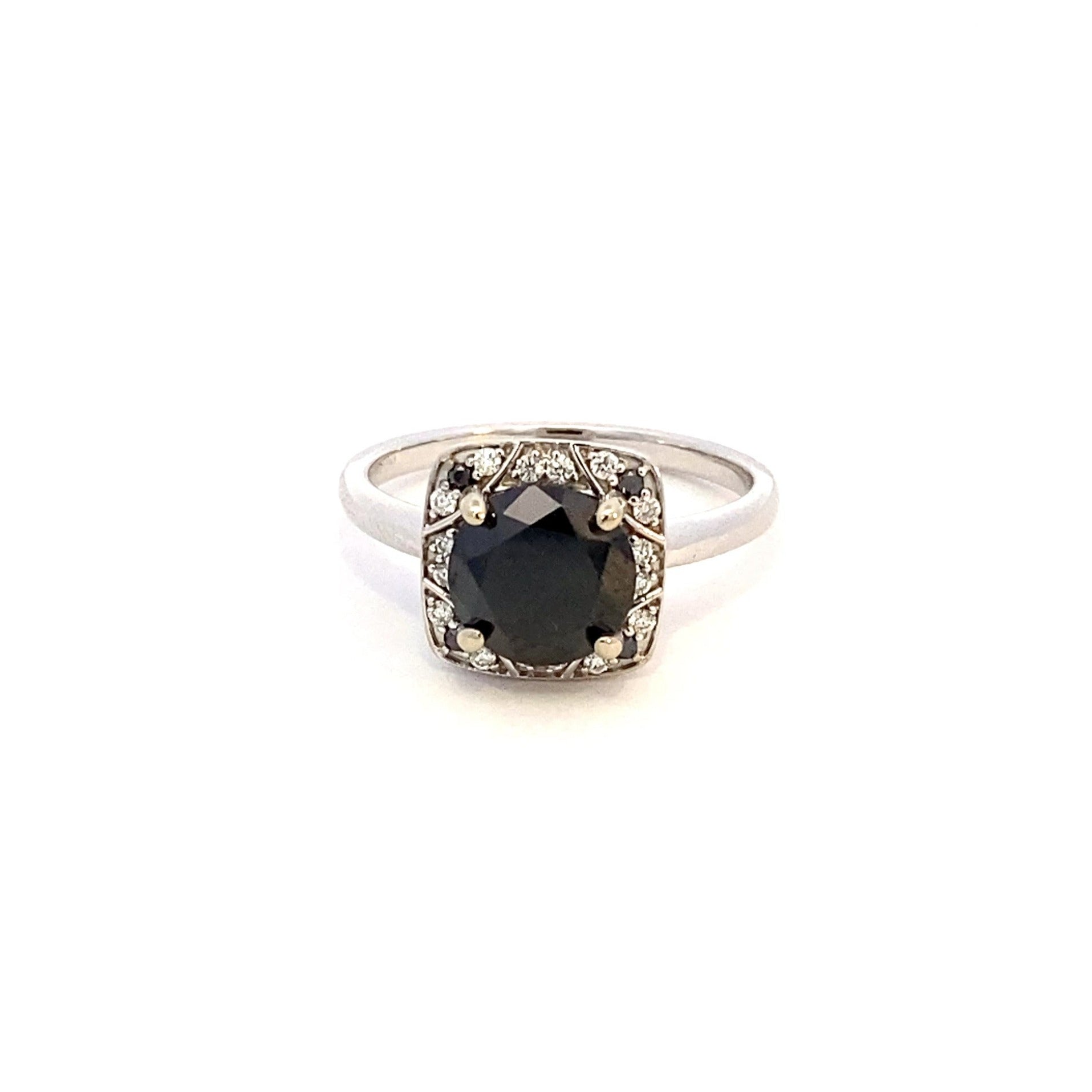 'Bespoke' Black Diamond Halo Engagement Ring | SZ 7.25 |