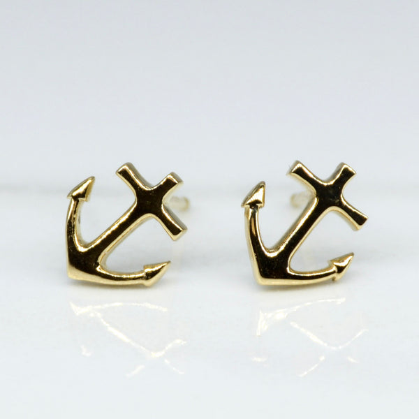 'Bespoke' Yellow Gold Anchor Stud Earrings |