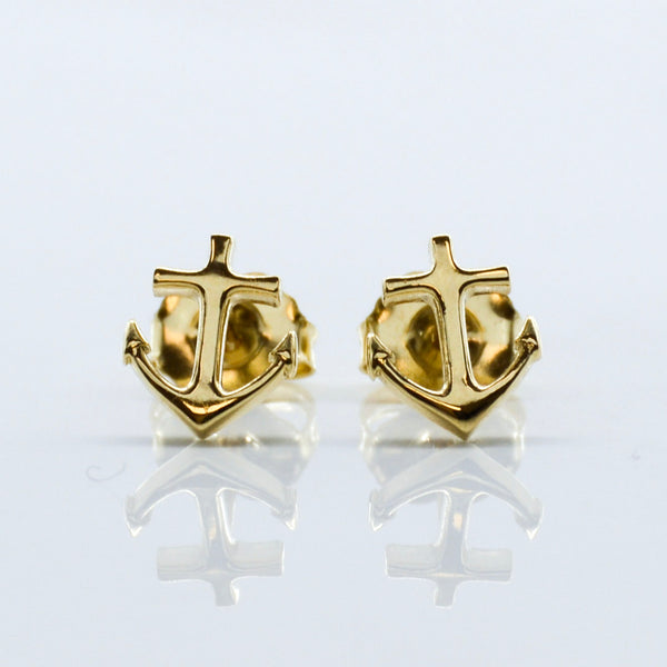 'Bespoke' Yellow Gold Anchor Stud Earrings |