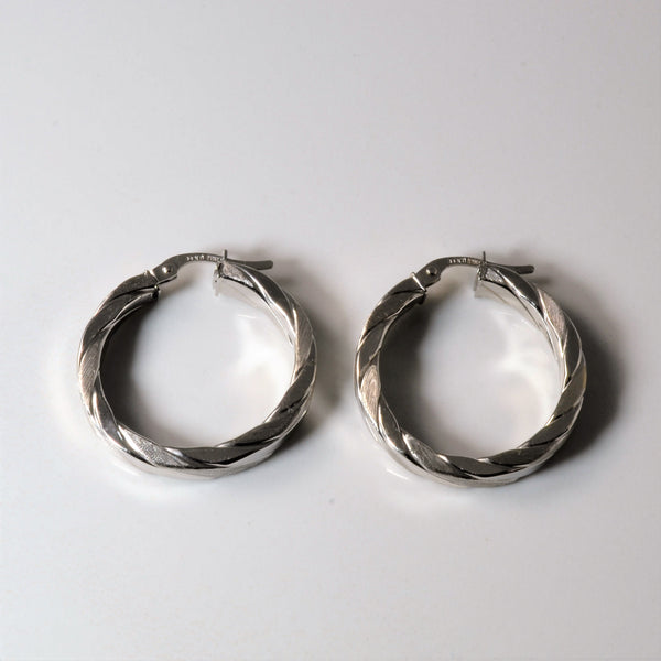 Twist Patterned White Gold Hoops |