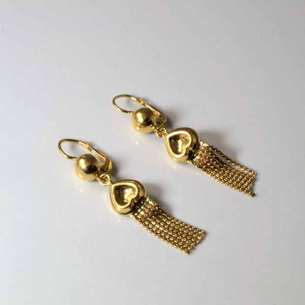 Yellow Gold Heart Tassel Earrings |
