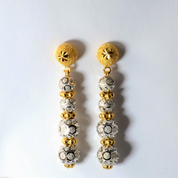 22k Two Tone Gold Beaded Drop Earrings |