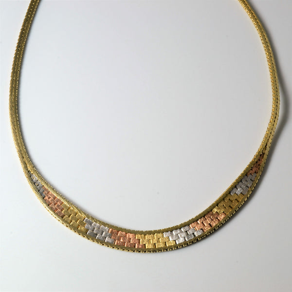 Tri Tone Tapered Woven Necklace | 15