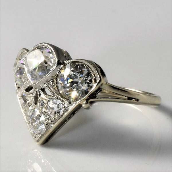 Art Deco Diamond Shield Cocktail Ring | 2.40ctw | SZ 6 |