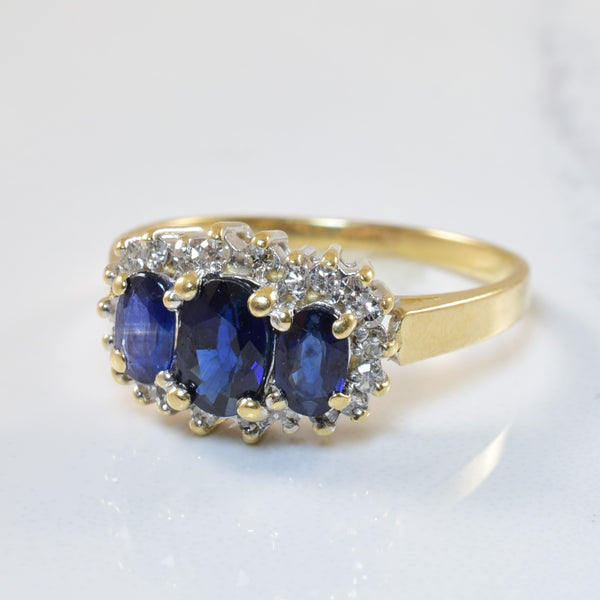 Three Stone Sapphire & Diamond Ring | 1.00ctw, 0.22ctw | SZ 7.5 |