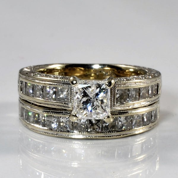 Art Deco Inspired Princess Diamond Wedding Set | 3.19ctw | SZ 5.25 |