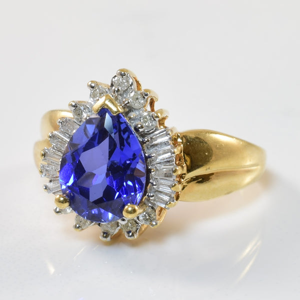 Pear Cut Synthetic Sapphire & Diamond Ring | 2.50ct, 0.20ctw | SZ 3.25 |