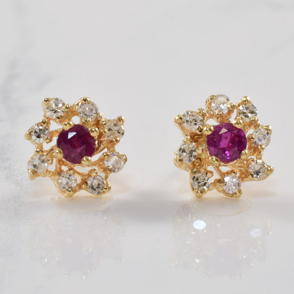 Ruby & Diamond Pinwheel Stud Earrings | 0.40ctw, 0.32ctw |