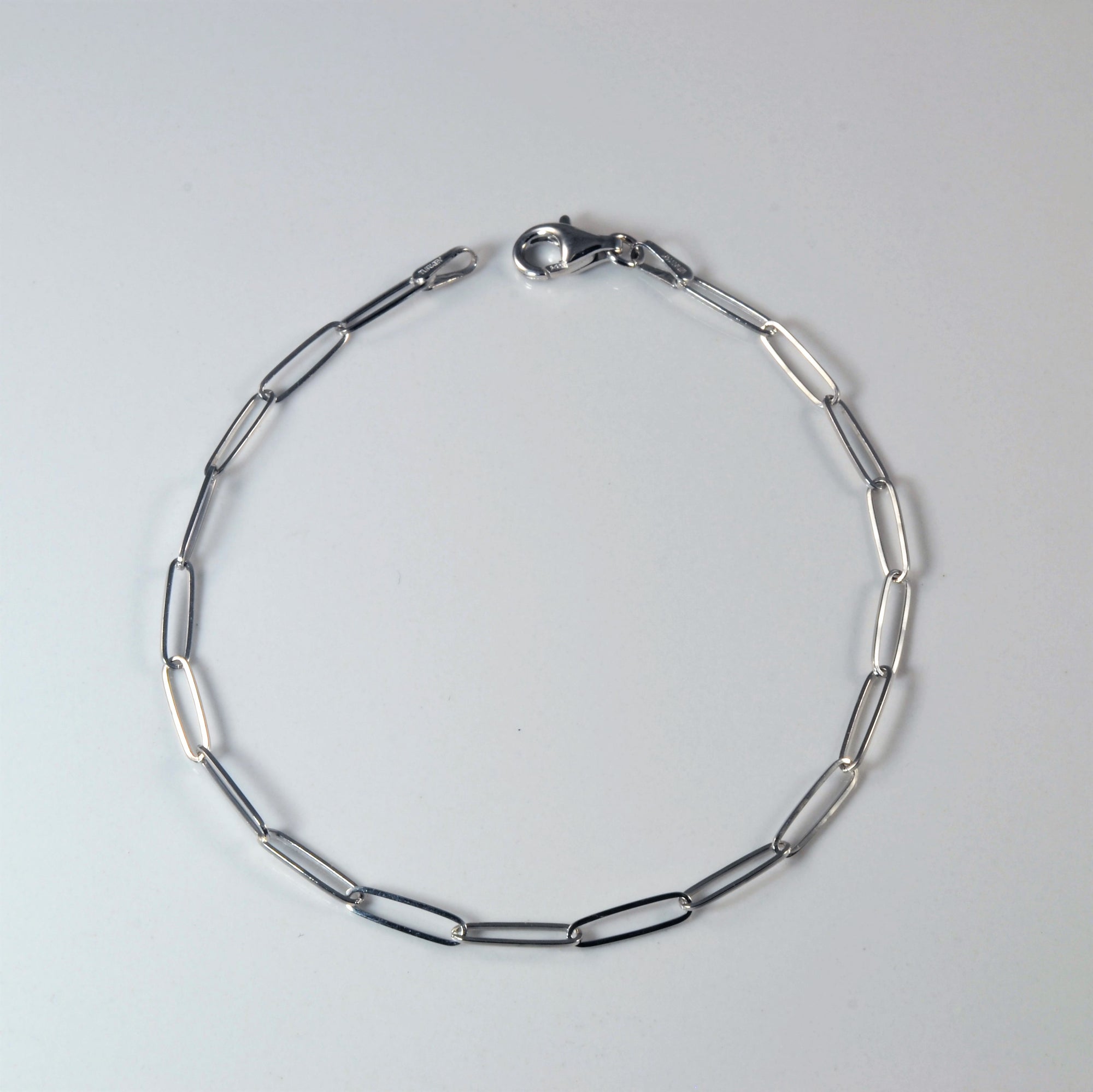 'Bespoke' White Gold Elongated Oval Link Chain Bracelet | 7