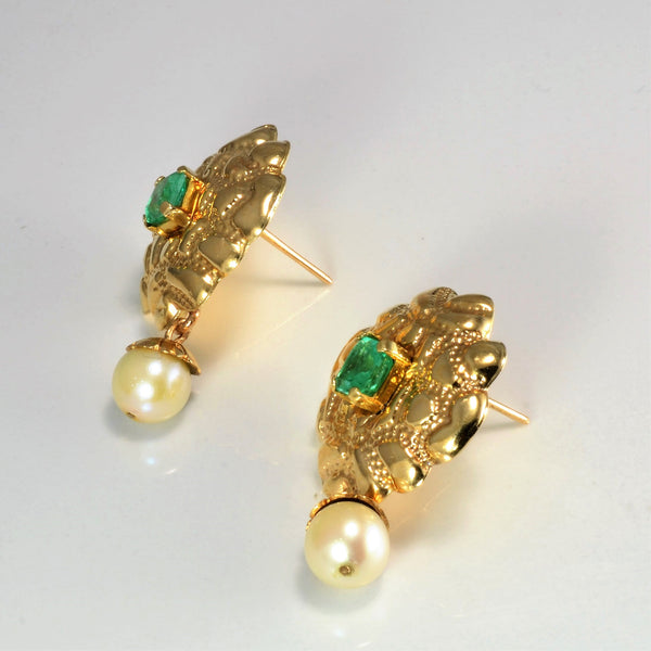 Art Nouveau Era Emerald & Pearl Earrings