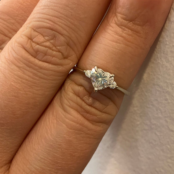 'Bespoke' Three Stone Heart Cut Diamond Engagement Ring | 0.92ctw | SZ 6.75 |