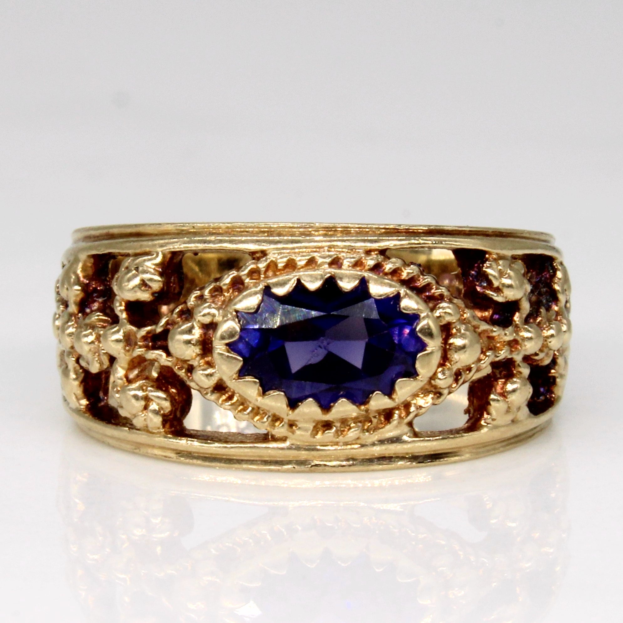 Synthetic Sapphire Ornate Ring | 0.65ct | SZ 5.5 |
