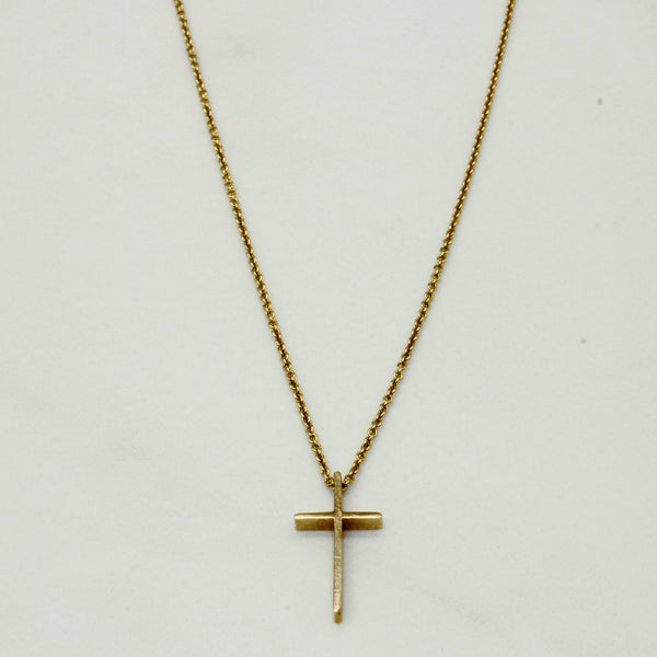 14k Yellow Gold Cross Pendant & Necklace | 16