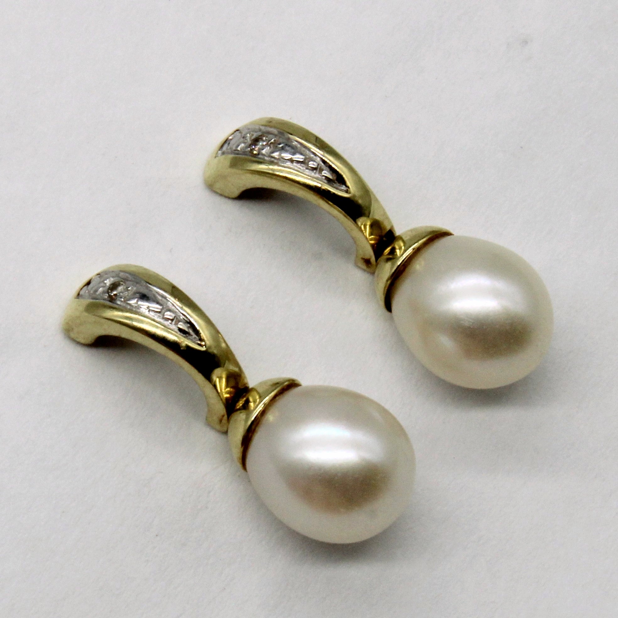 Pearl & Diamond Half Hoop Earrings | 0.01ctw |