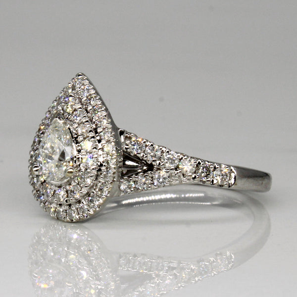 Double Halo Pear Cut Diamond Engagement Ring | 0.81ctw | SZ 7.5 |