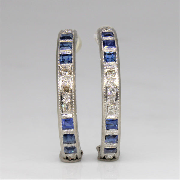 Sapphire & Diamond Semi Hoop Earrings | 0.30ctw, 0.10ctw |