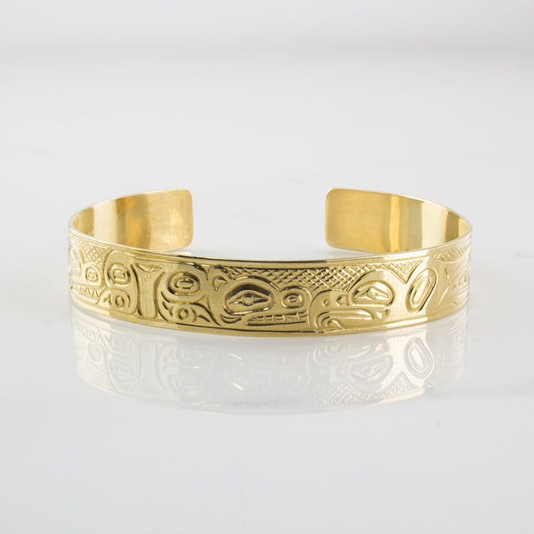 'P. Ellis' Haida Totem Art Gold Cuff Bracelet | SZ 6