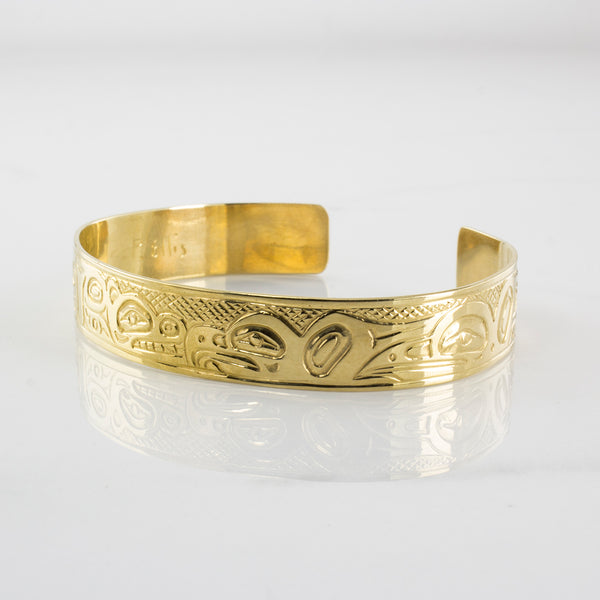 'P. Ellis' Haida Totem Art Gold Cuff Bracelet | SZ 6