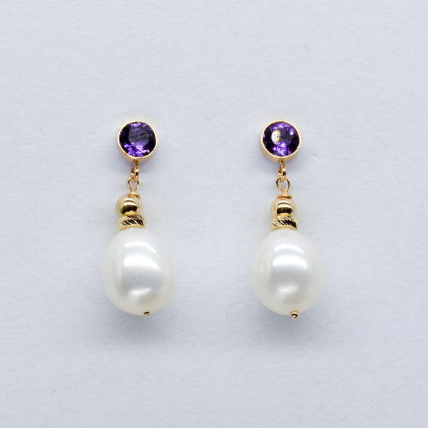 'Bespoke' Amethyst & Pearl Drop Earrings | 3.50ctw, 0.40ctw |