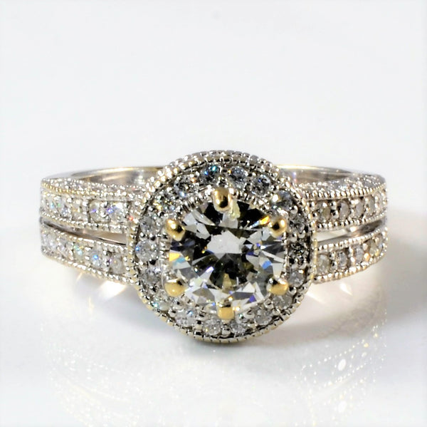 'Basal Diamond' Split Shank Halo Diamond Engagement Ring | 1.78ctw | SZ 6.5 |