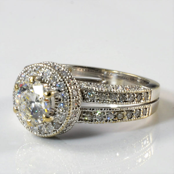 'Basal Diamond' Split Shank Halo Diamond Engagement Ring | 1.78ctw | SZ 6.5 |