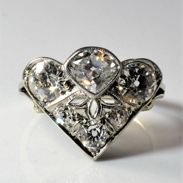 Art Deco Diamond Shield Cocktail Ring | 2.40ctw | SZ 6 |