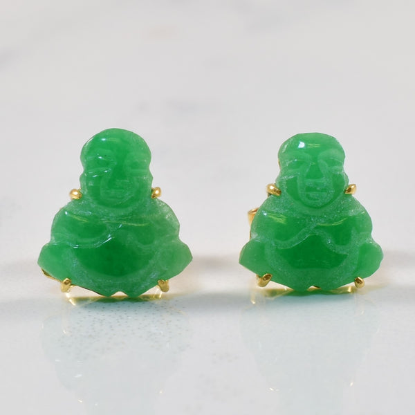 Carved Jadeite Buddha Stud Earrings | 3.00ctw |