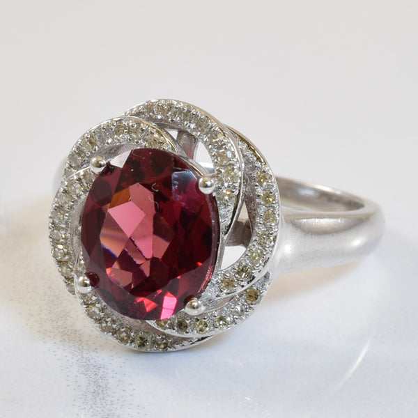 Garnet & Diamond Twisted Halo Ring | 2.80ct, 0.16ctw | SZ 7 |