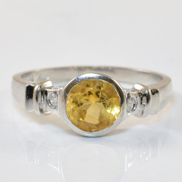 Bezel Set Citrine & Diamond Ring | 0.65ct, 0.02ctw | SZ 6.5 |