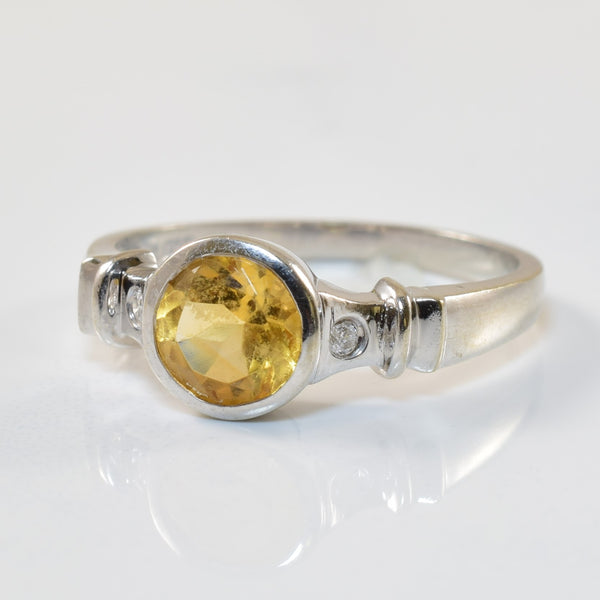 Bezel Set Citrine & Diamond Ring | 0.65ct, 0.02ctw | SZ 6.5 |