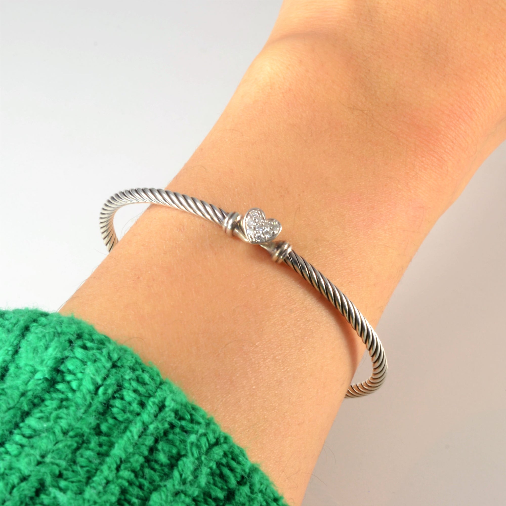 'David Yurman' Cable Collectibles Heart Bracelet | 0.09ctw | 6.5