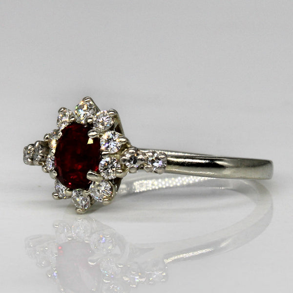 'Birks' Ruby & Diamond Halo Ring | 0.50ct, 0.30ctw | SZ 5 |