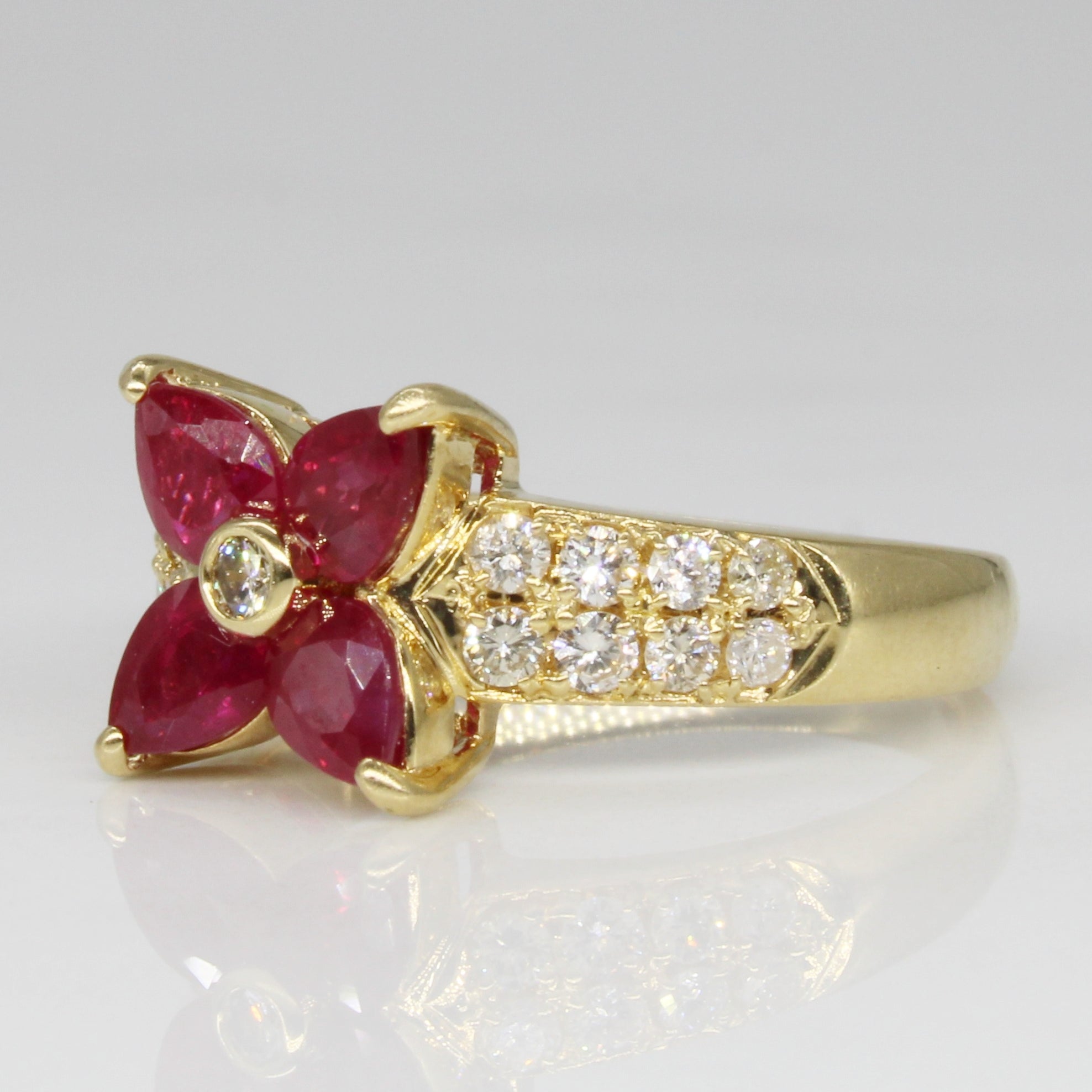 Flux Treated Ruby & Diamond Flower Ring | 1.00ctw, 0.35ctw | SZ 5.75 |